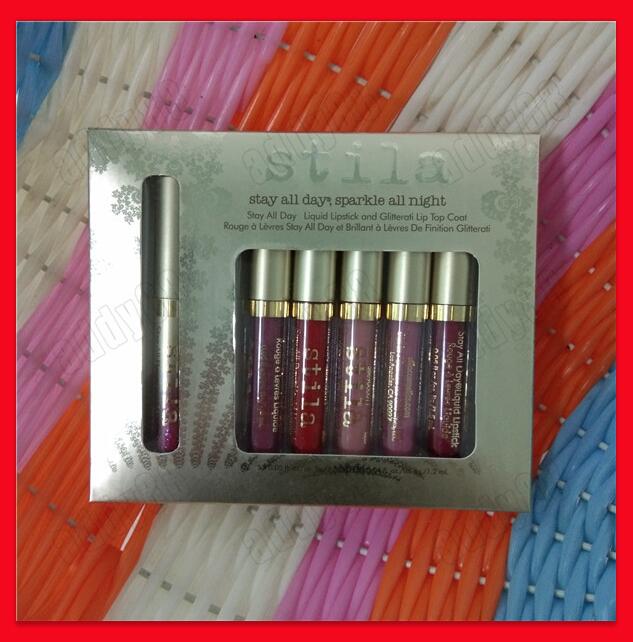 2018 lip makeup Stila 6 colors lipgloss stay all day sparkle all night liquid lipstick and glitter lip top coat 6pcs/set