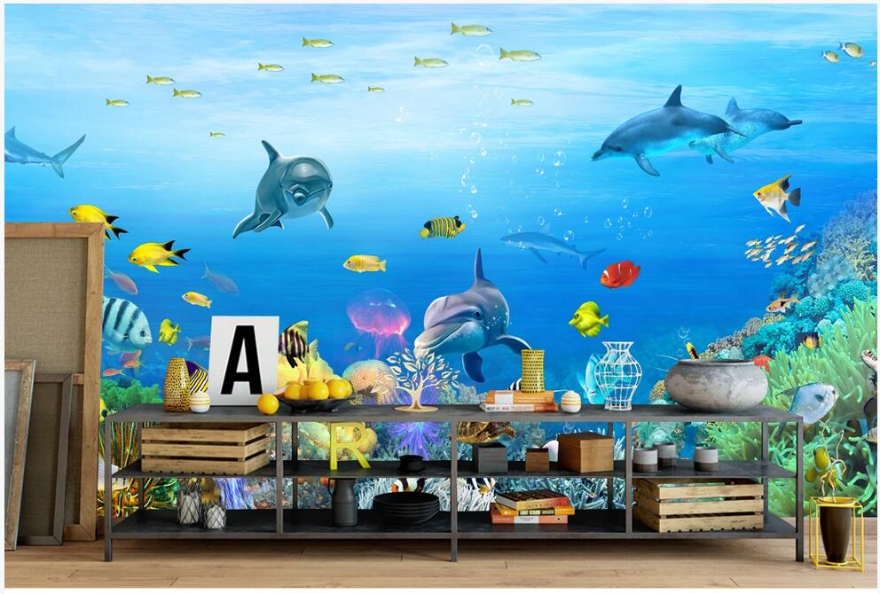 

custom photo 3d wallpaper mural Beautiful atmospheric dolphin underwater world sofa background wall home decor 3d wallpaper for walls, Non-woven