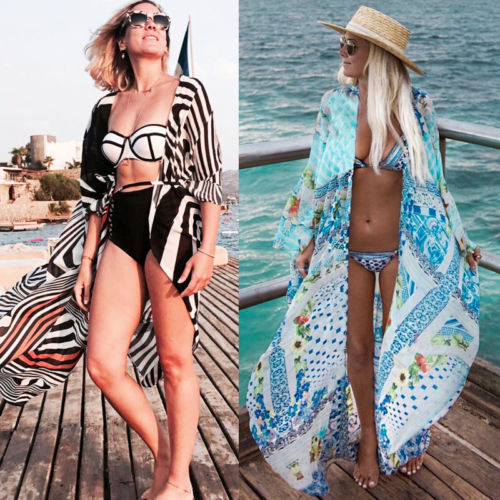 

Meihuida Womens Boho Style Beach Summer Tops Chiffon Striped Floral Long Kimono Cardigans Femme Harajuku Blusa Dames Ropa Mujer