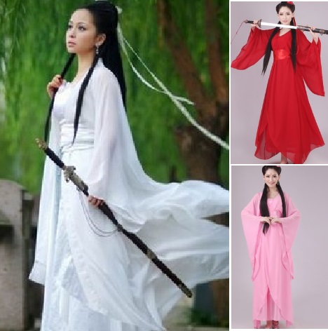 

Women Kong Fu Cosplay Fairy Costume Hanfu Clothing Chinese Traditional Ancient Dress Dance Stage Cloth Classic Nv White Costume, Pink