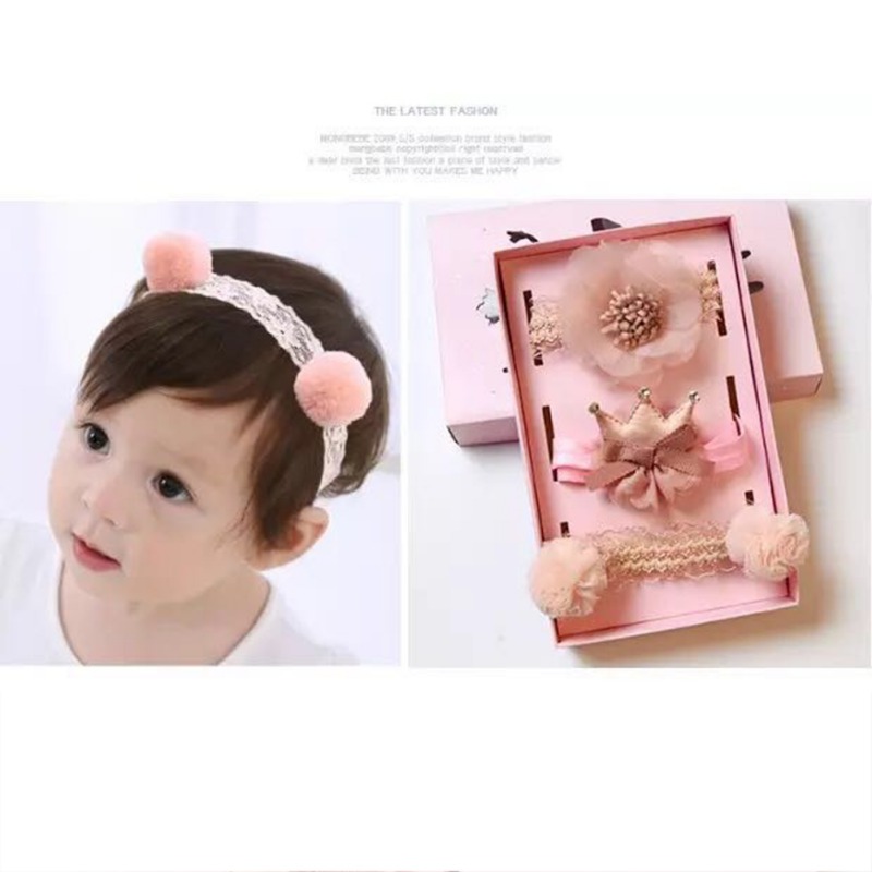 

The New 3pcs/set Children Girls Hair Accessories Children's Elastic Hairband Crown Lace Headbands Head Wear Bow Baby Girls, Color as picture