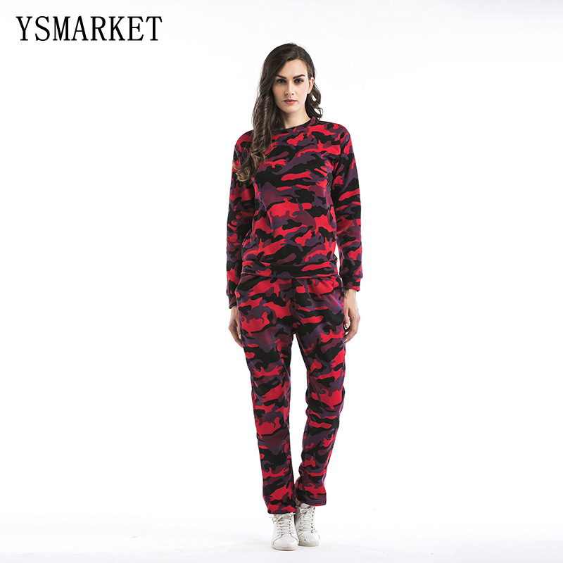 

YSMARKET Women 2 piece clothing set Tracksuit 2 Piece Set Camouflage sweatshirt+ long pants tracksuit clothing A0180, Green