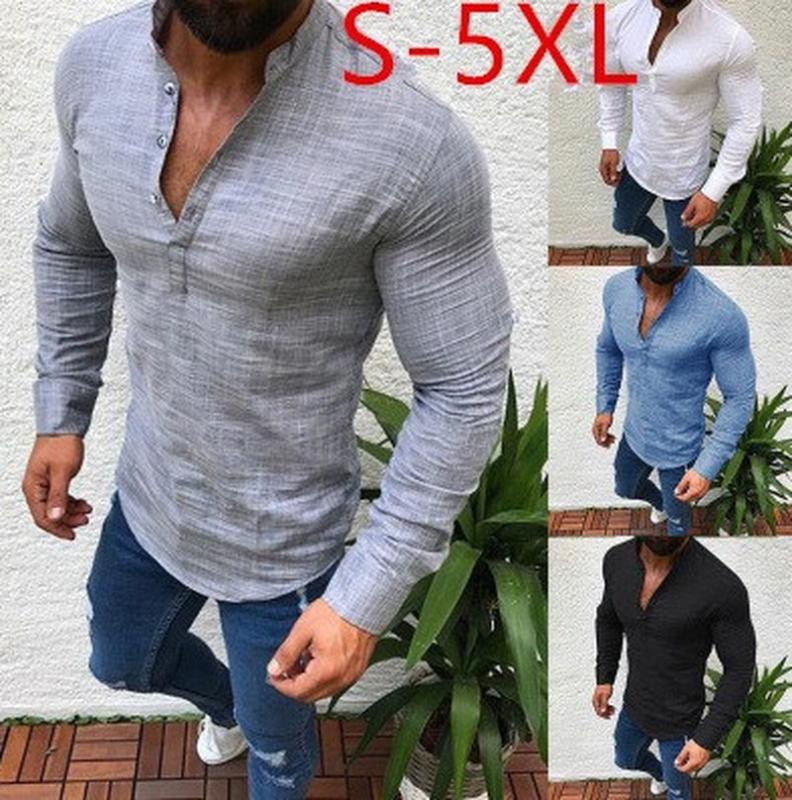 

Shirt Men 2020 Sexy New Men Long Sleeves Blouse Summer Fashion Casual Slim Fit Tee Tops Male Breathable Linen Shirt Vintage, Black