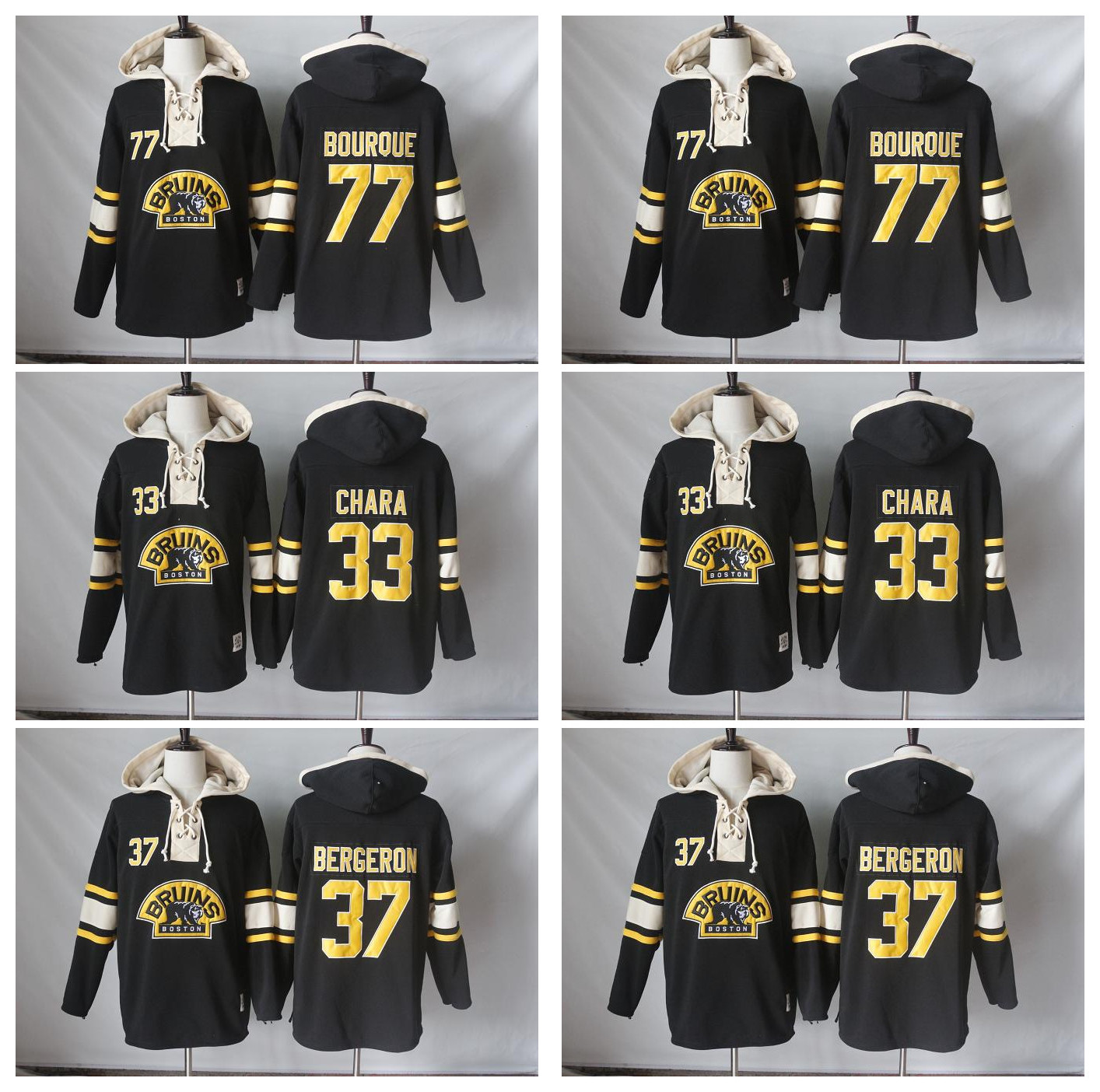 

2019 Boston Bruins 37 Patrice Bergeron 33 Zdeno Chara 77 Ray Bourque Black Old Time Hockey Jersey Hoodie Pullover Sweatshirts, As pic