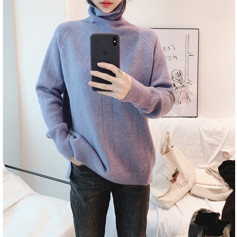 

Korean Style Women Turtleneck Pullover Sweater Solid Color Female Vintage Knitted Sweater 2019 New Autumn Winter New Knitted Top, Black