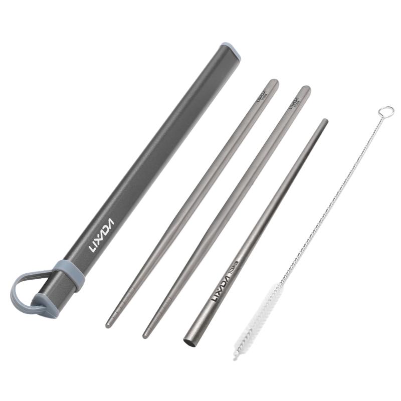 

Lixada Titanium Chopsticks Drinking Straw Cleaning Brush Camping Cutlery Set with Aluminum Storage Tube Case Outdoor Traveling