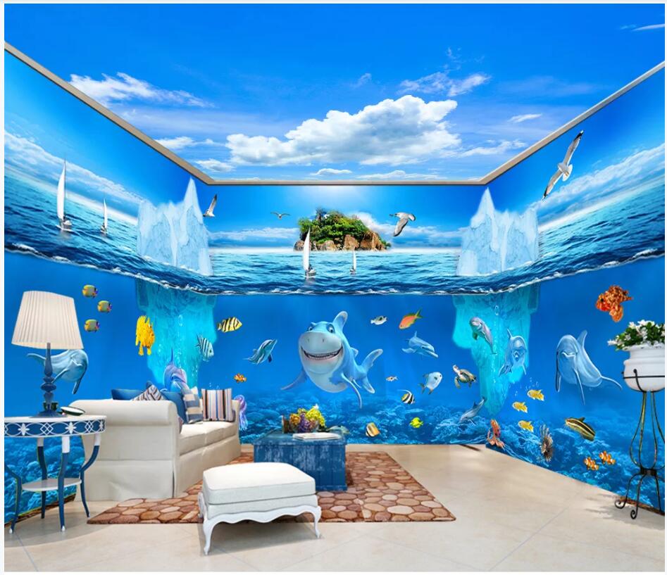 

custom photo 3d wallpaper Sea World Shark and Dolphin Whole house background wall home decor 3d wall murals wallpaper for walls 3 d, Non-woven wallpaper