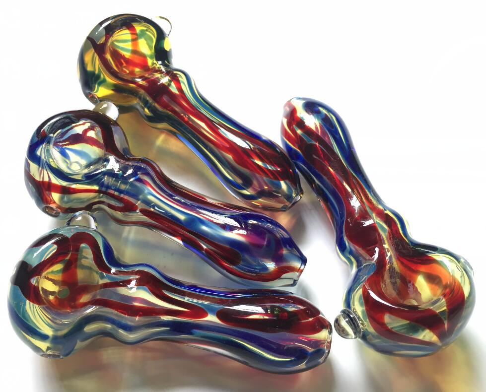 

New Arrival Colorful Strip Glass Smoking Pipe Spoon Handcrafted Bubblers Pipes 4 inch For Bongs Dab Rigs Tobacco