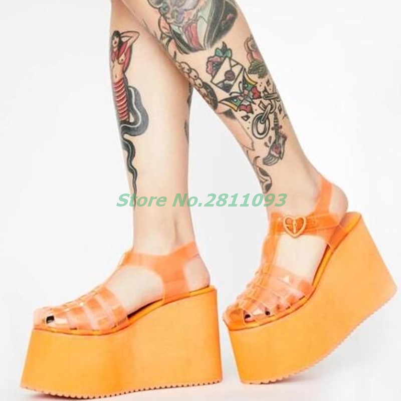 

Candy Color Flat Platform Woman Sandals Clear PVC Ankle Strap Summer Shoes Round Toe Cutouts Muffin Heel Runway Shoes, Lavender