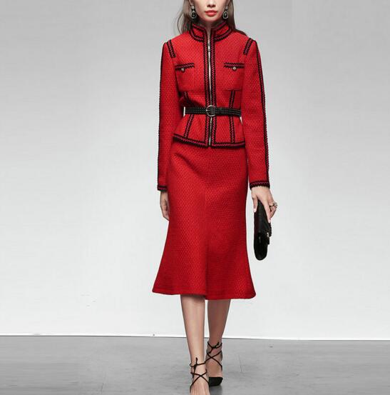 

Autumn and winter women's new woolen coat skirt suit, Red