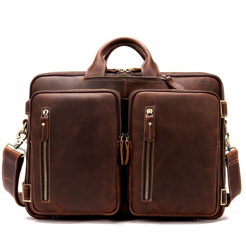 

genuine leather briefcase Special Male Package Man Travel Layer Crazy Horsehide More Function Both Shoulders Handbag messenger, Horse coffee