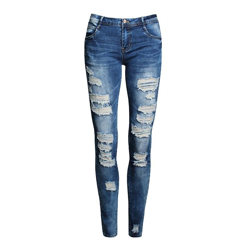 

New Blue Jeans Pancil Pants Women High Waist Slim Hole Ripped Denim Jeans Casual Stretch Trousers Jeans Pants for Women
