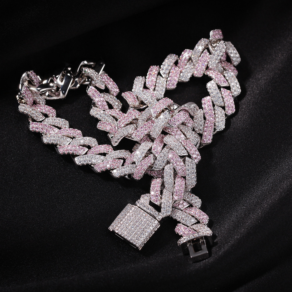 

Luxury Designer Necklace Mens Statement Diamond Cuban Link Chain 13MM Pink Iced Out Hip Hop Bling Chains Jewelry Rapper Fashion Accessories
