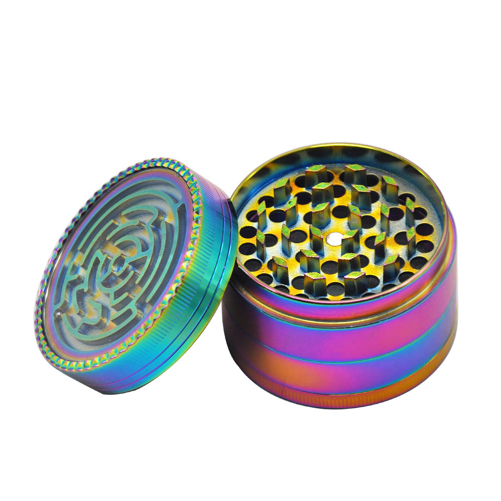 

Rainbow Zinc Alloy Smoking Herb Grinder With Maze Game 63MM 4 Piece Metal Tobacco Grinder Smoke Grinders for Hand Spoon Pipe Accessories