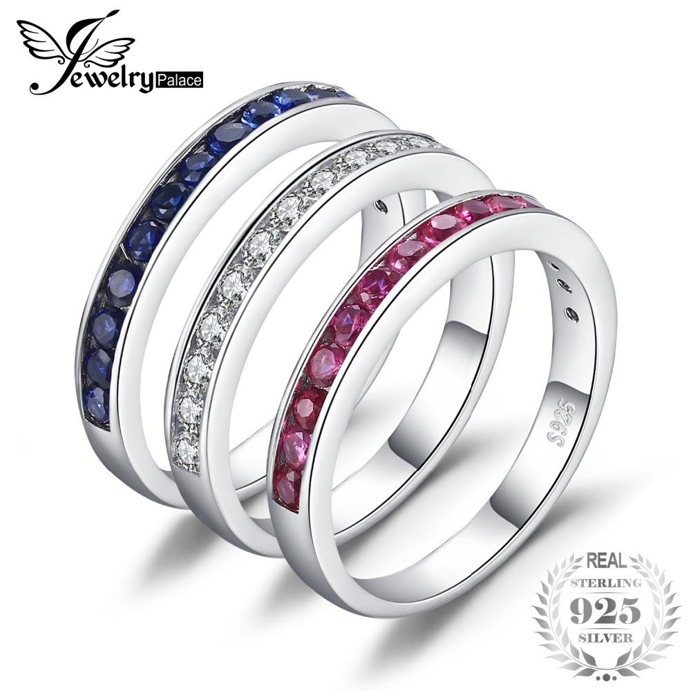925 Sterling Silver Cubic Zirconia and Real Genuine Ruby Womens Band Ring