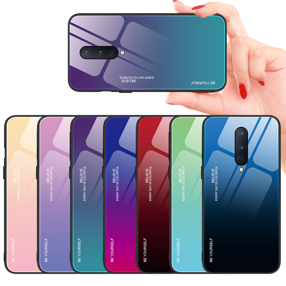 

Slim Thin Colorful Gradient Tempered Glass Case For Oneplus 8 One Plus 8 Pro 7T Pro 7 Pro 6T 6 Smooth Touch Cover