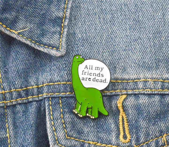 

Lonely Dinosaur Enamel Pin Cartoon Animal Badge Brooch Green Lapel Fin for Denim Jeans Shirt Bag Funny jewelry Gift for Friend T450