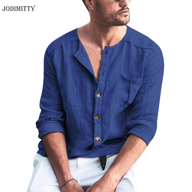 

Jodimitty 2020 New Arrival Mens Shirt Fashion Hot Sale Summer Casual Male Button Casual Linen Long Sleeve Blouse Tops, Red