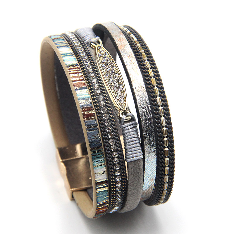

ZG 2017 Latest Fashion Rhinestone Bar Bohemian Women Leather Bracelet for women