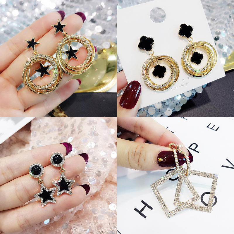 

S925 silver earrings lady needle Europe and America five-pointed star ring earrings Korean version of the multi-layer diamond stud earrings
