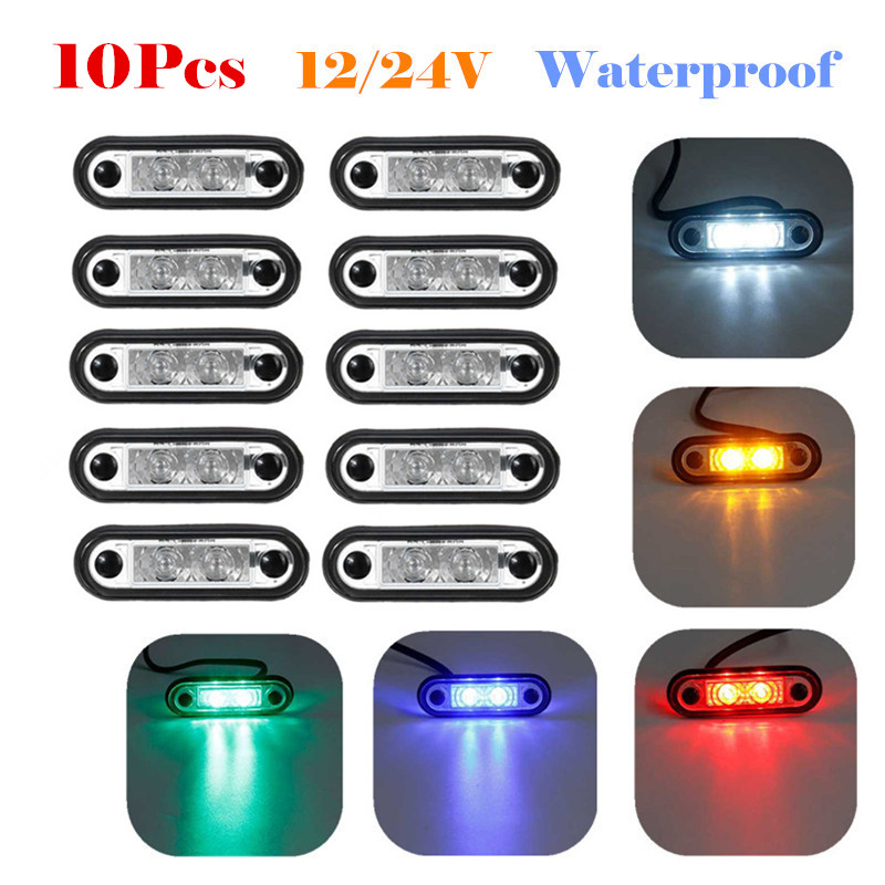 

10x Waterproof 12/24V LED Side Marker Lights Clearance Rear Tail Brake Indicator Turn Signal Lamps Truck Trailer Tractor Van Bus, As pic