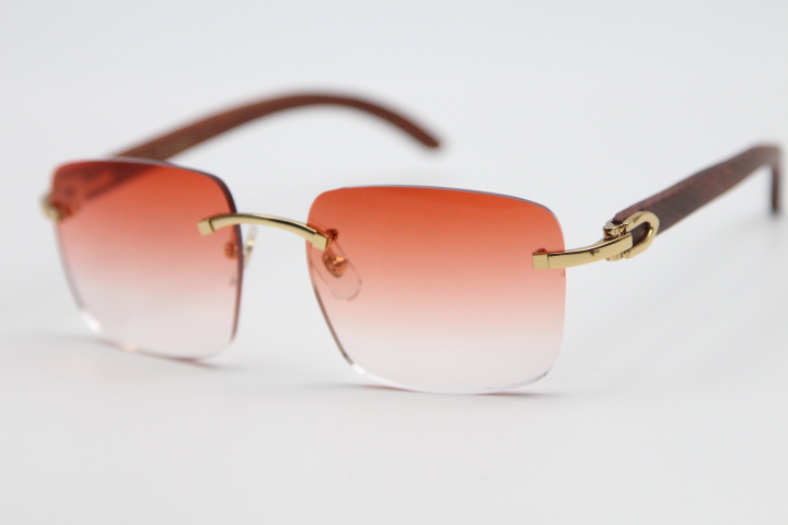 

8300816 Style Glasses Gold Wood Rimless Sunglasses Unisex Ornamental Light color lens driving glasses Size:54-18-140mm