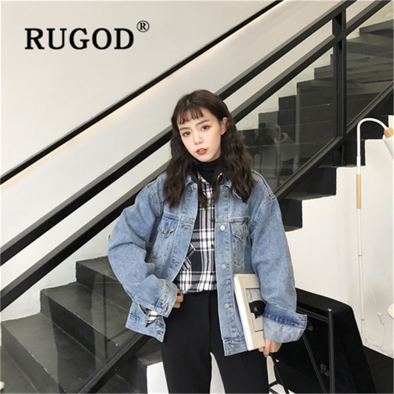 

RUGOD 2019 New fashion Hole jean jacket loose long sleeve lapel casual chaquetas mujer 2019, Blue