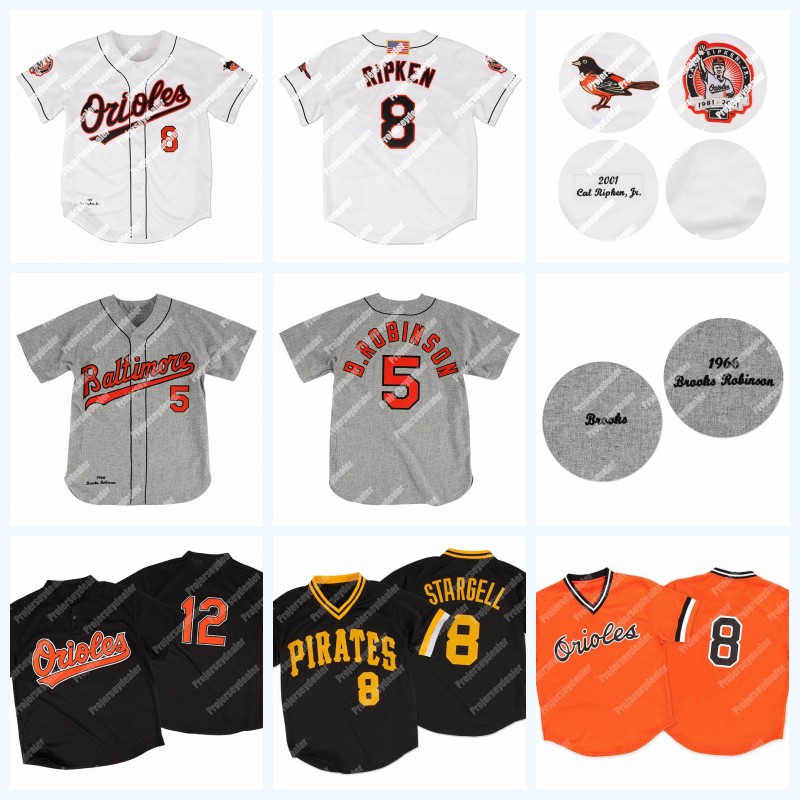 

8 Cal Ripken 1985 12 Roberto Alomar 1997 5 Brooks Robinson 1966 8 Willie Stargell 1982 Vintage Baseball Jerseys, 8 cal ripken 1988