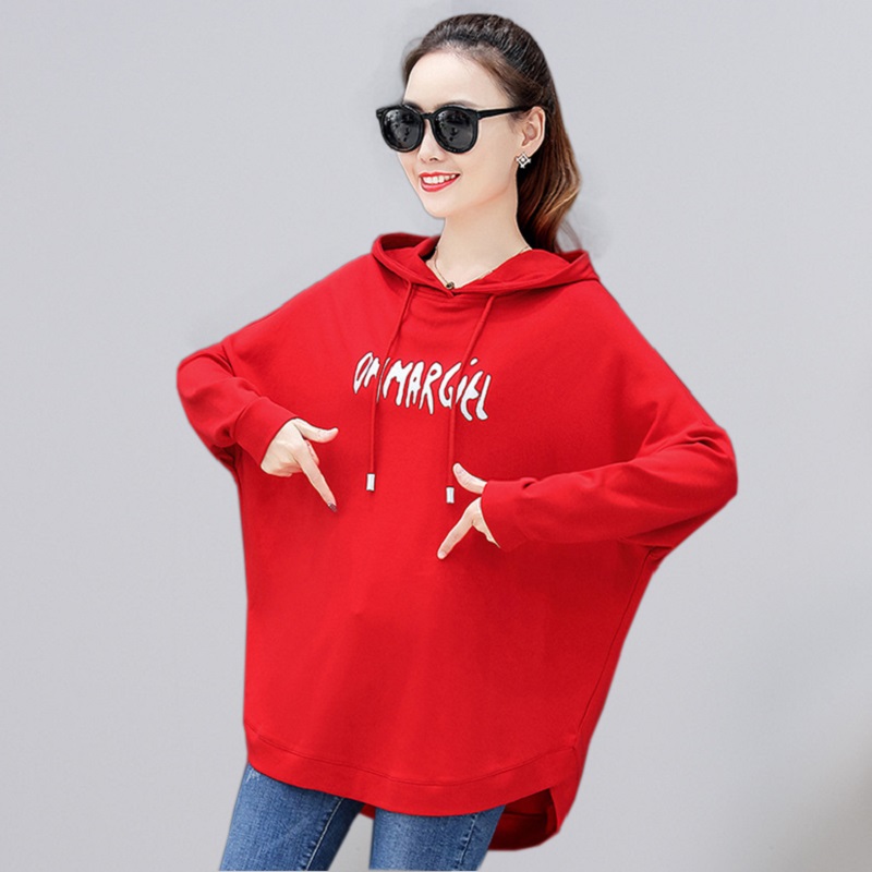 

Red black female 2020 new long section loose Korean version of the spring and autumn large size sports hoodie women
