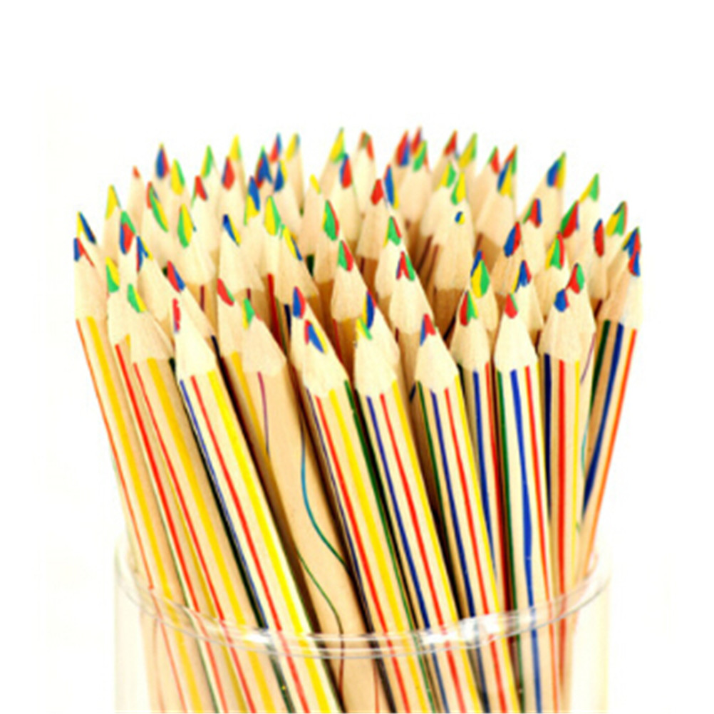 

10Pcs/lot Rainbow Color Kids Wooden 4 In 1 Colored Pencil Graffiti Drawing Painting Tools