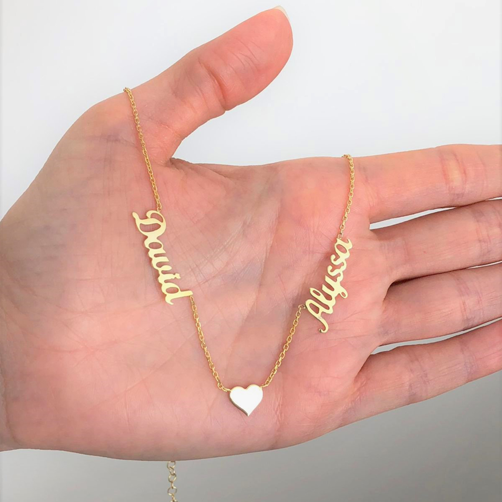 

Custom Two Name With Heart Necklace Personalized Double Heart Love Statement Necklace Women Stainless Steel Chain Collier Femme