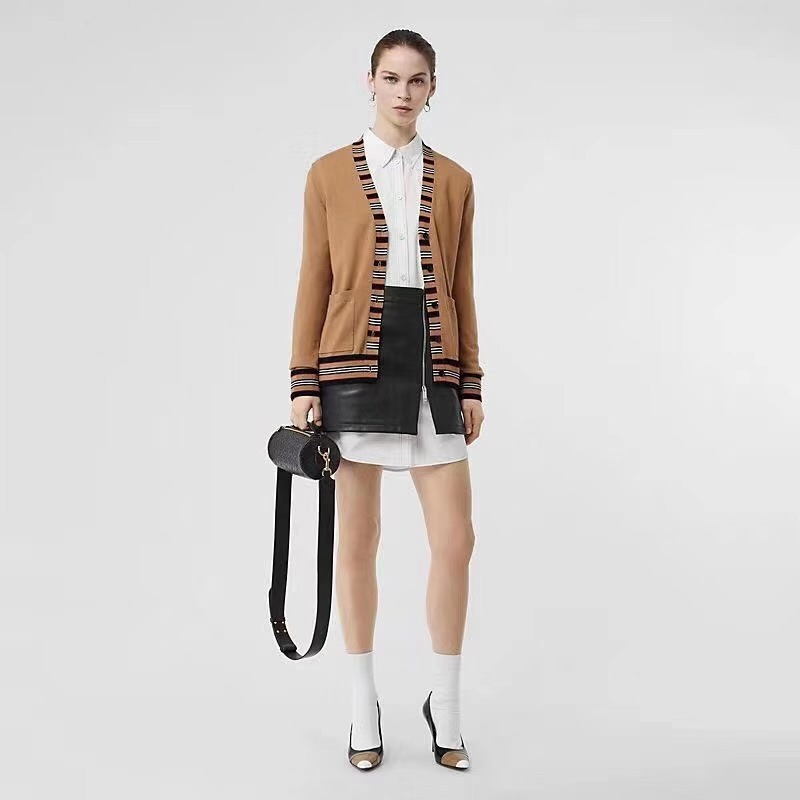 

Women' Wear Stripes Spell Color Long Sleeve Cardigan Knitting Shirt Female, Khaki