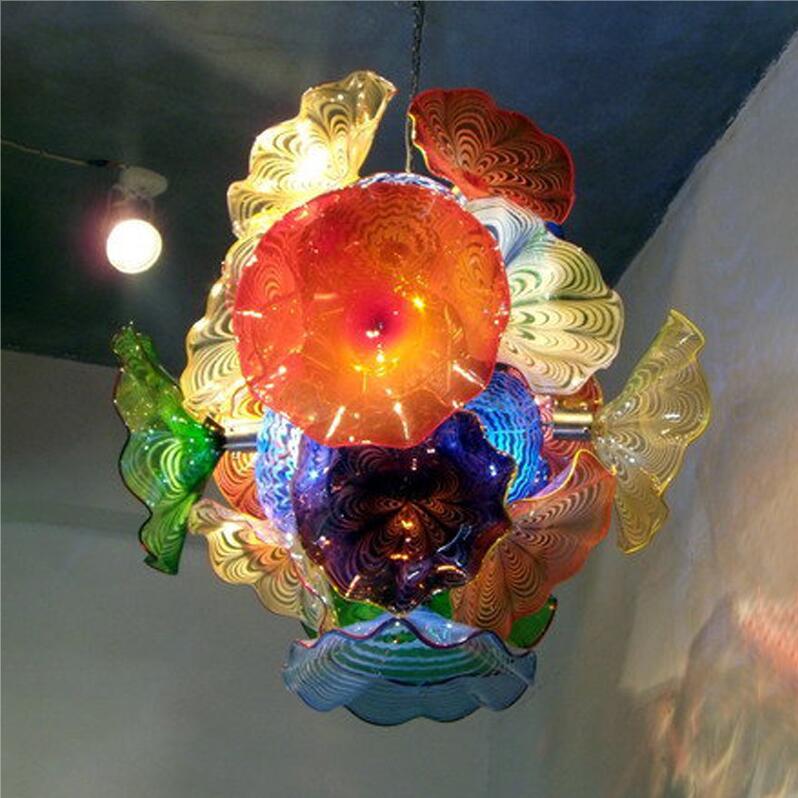 Elegant Colorful Style Lamps Murano Flower Plates Chandeliers for Home Art Decoration LED 100% Hand Blown Glass Chandelier Lighting-image-407833851