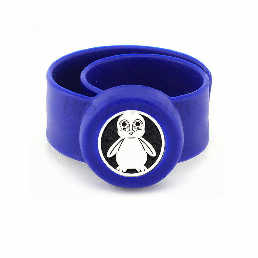 

penguin Kids Bangle Mosquito Repellent Bracelet Essential Oil Diffuser Bracelets Children Snap Silicone Bangles, Silver