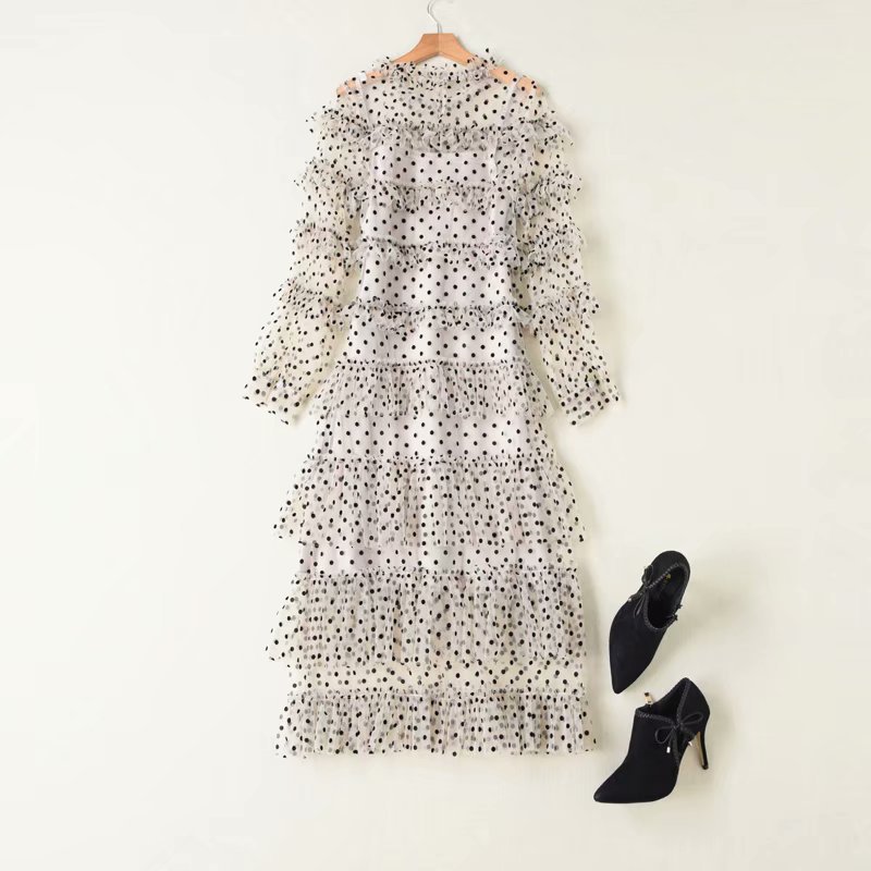 wooden ear sling pleated polka dot dress