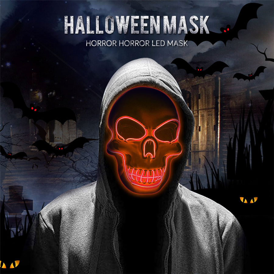 

Halloween LED Mask Horrifying Mask Light Up Scary Death Skull Skeleton Cosplay Led Costume Mask for Festival Party 8 colors JK1909XB
