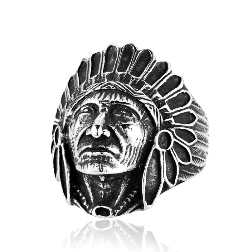 Rétro Hommes Acier Inoxydable 316 L Tribu Indienne Chef Tête Turquoise Band Ring