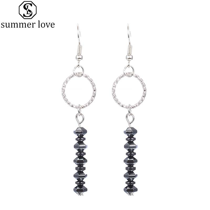 

Fashion Irregular Hematite Stone Beaded Drop Earrings Handmade Gold Silver Copper Hoop Dangle Earrings for Women Girls Jewelry-Z