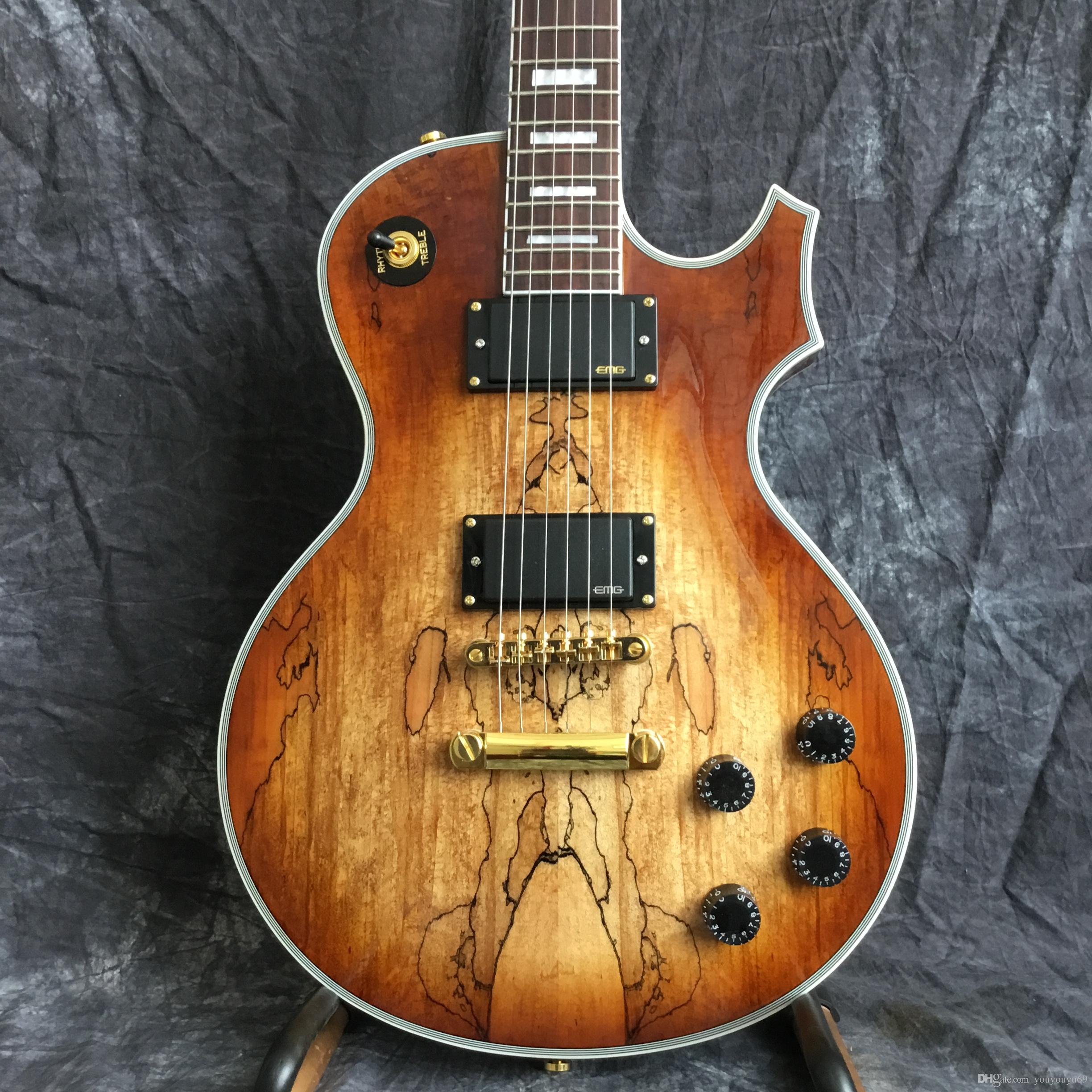 Custom factory new wholesale and retail best price natural wood grain and gold hardware electric guitar