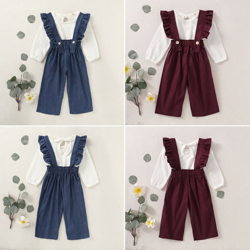 

2Pcs Toddler Kids Baby Girl Clothes Long Sleeve T-shirt Tops +Long Pants Outfits, Blue