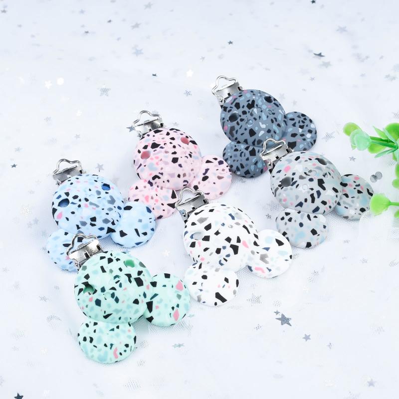 

10 PCS Silicone Terrazzo Teether Clips DIY Baby Shower Pacifier Dummy Teething Soother Nursing Jewelry Sensory Toy