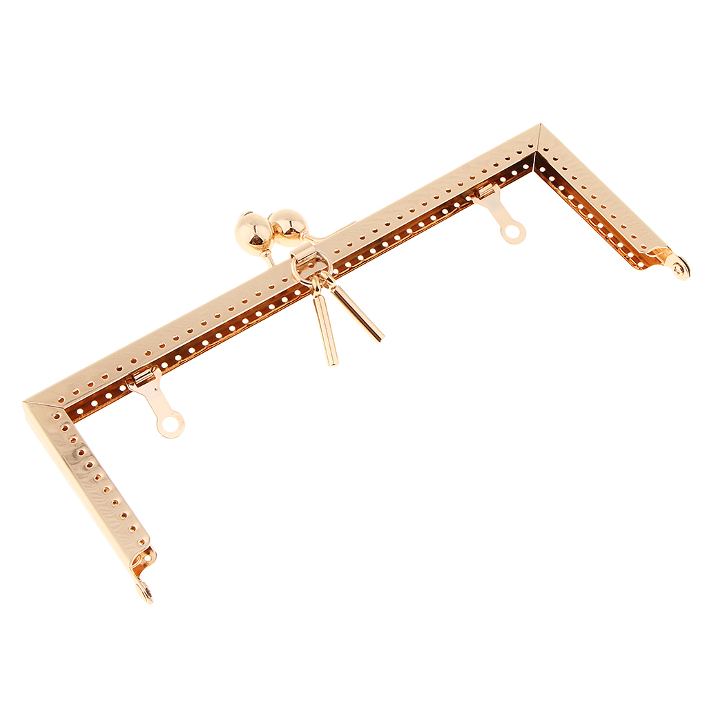 

Gold Metal Rectangle Purse Frame Coin Change Bag DIY Crafts Kiss Clasp Lock 20.5cm, Black