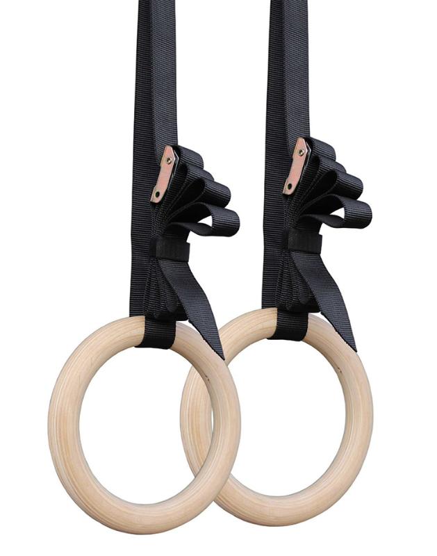 

Wooden Exercise Fitness Gymnastic Rings Gym Exercise Crossfit Pull Ups Muscle Ups Adjustable Gym Rings Home Workout Yoga 2020, Beige