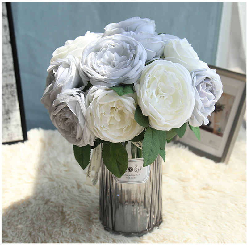

Artificial Flowers Peony for Wedding Decor Silk Peonies Bouquet for Home Decoration Fake Rose Flower 5PCS/Bouquet, Blue