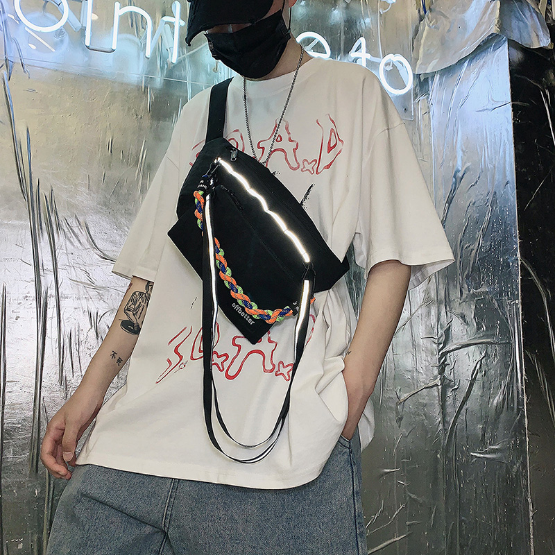 

Reflective Chest Bag Men Women Geometric Patterns Crossbody Chest Packs Fashion Reflective Hip Waist Bag Belt Travel Fanny Packs, Beige