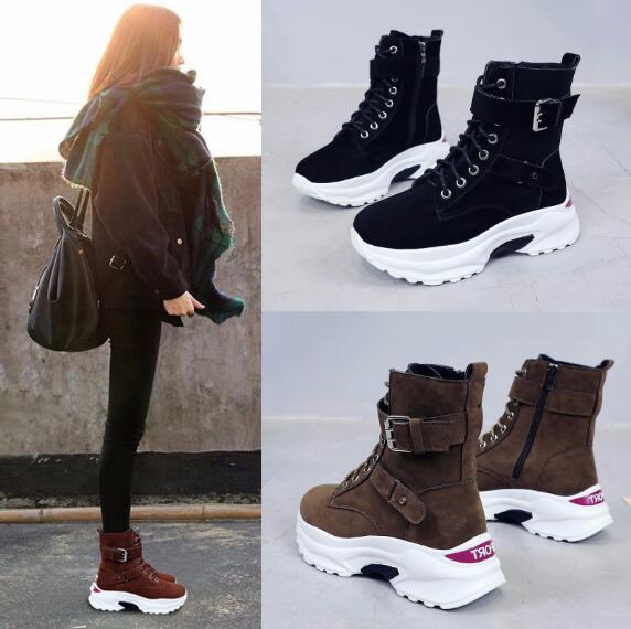 Booties female 2019 autumn and winter new Korean version with thick platform women's boots wild high-top shoes women plus velvet