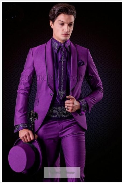 

Classic One Button Purple Groomsmen Shawl Lapel Groom Tuxedos 2 Piece Men Suits Wedding/Prom Best Man Blazer ( Jacket+Pants+Tie), Same as image