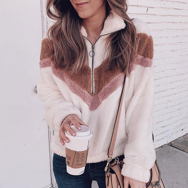 

Warm Coat For Women Sweatshirt Outerwear Zippe Plush Ladies Casual Winter Coat Soft Loose Jacket Female, Beige