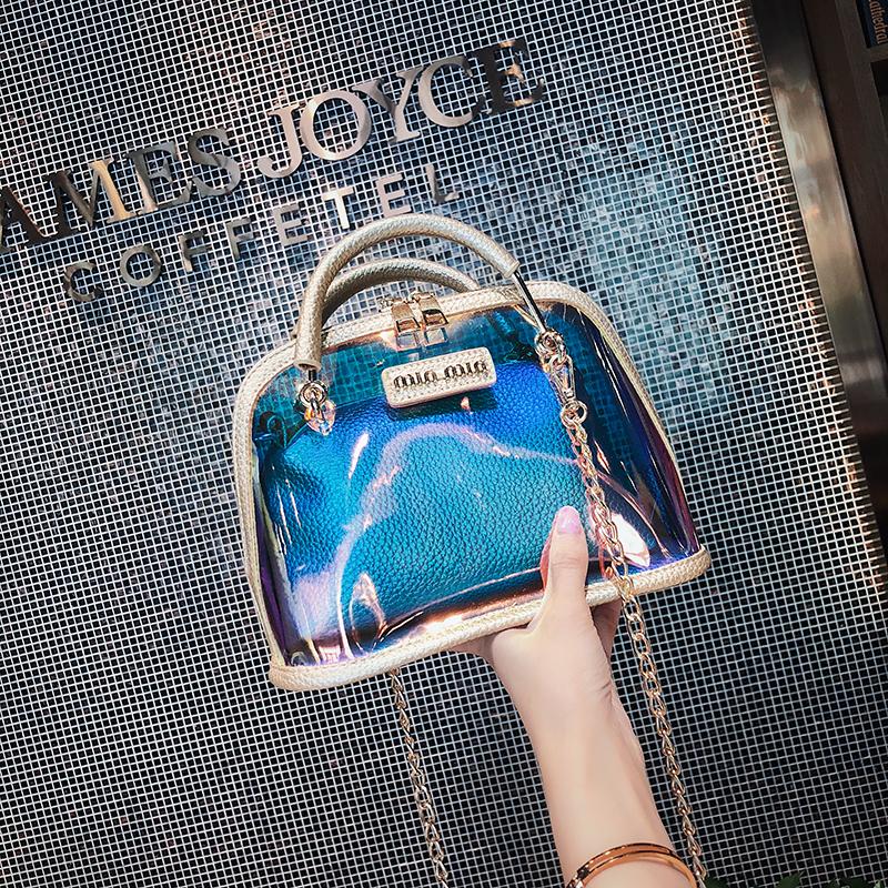 

Summer PVC Plastic Chains Transparent Bag Candy Jelly Clear Beach Bags Composite Bag 2pcs/set Handbag Women Clutch Purse, Black