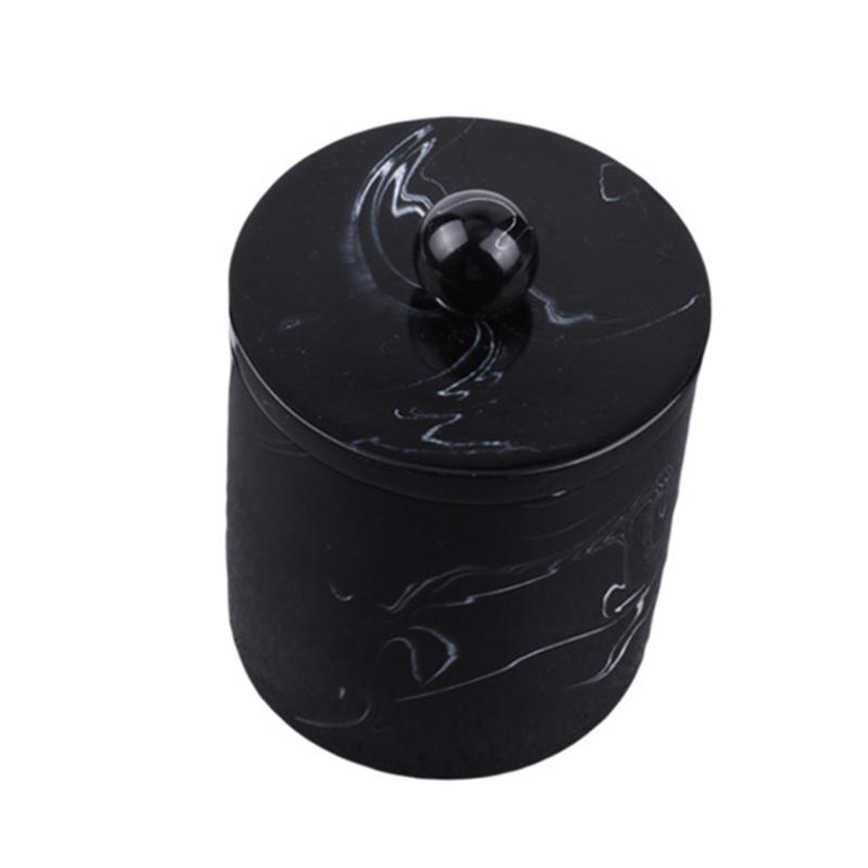 

With Lid Countertop Dispenser Resin Cosmetics Storage Organizer Dustproof Cotton Swab Canister Marble Texture Cylindrical Hotel